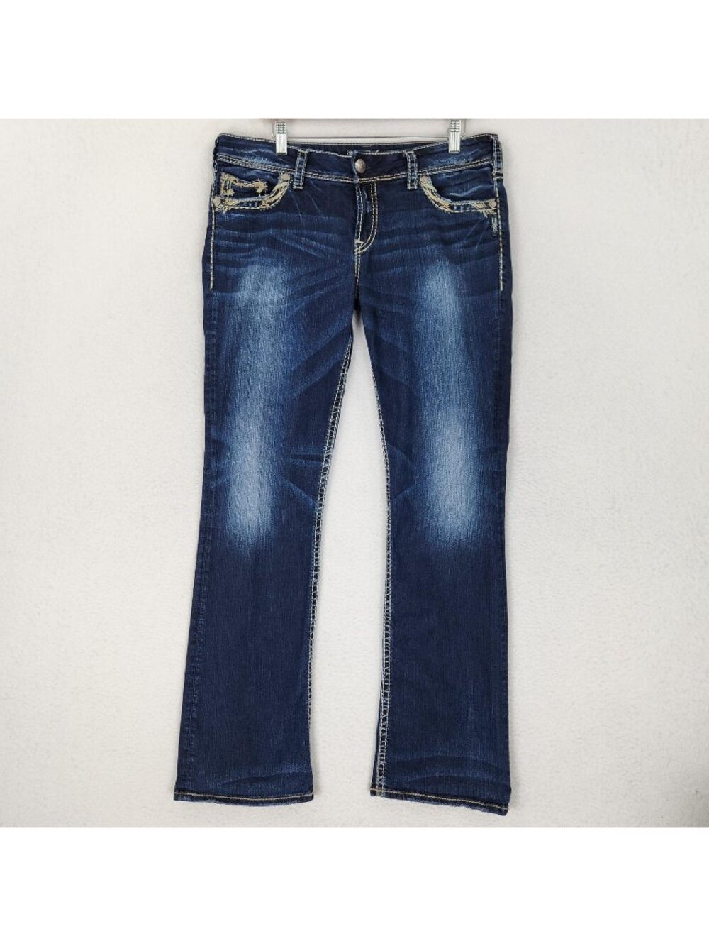Silver Jeans Womens 33 Blue Suki Bootcut Dark Wash Distressed Mid Rise Casual